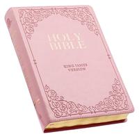 KJV Holy Bible, Giant Print Full-size Faux Leather Red Letter Edition Thumb Index & Ribbon Marker, King James Version, Pink L...