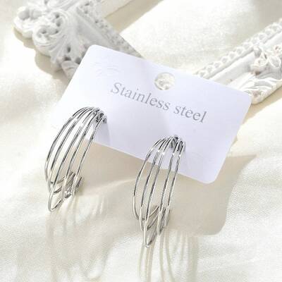 Multilayer C-Shaped 304 Stainless Steel Stud Earrings