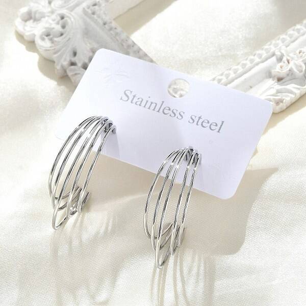 Multilayer C-Shaped 304 Stainless Steel Stud Earrings