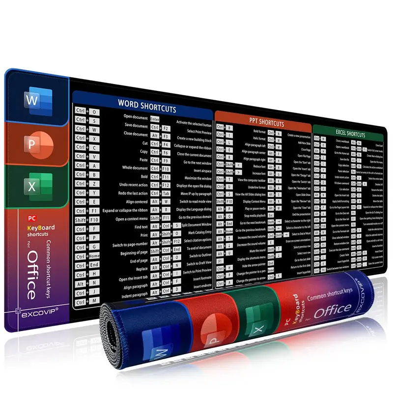 EXCOVIP Office Shortcut Key Mouse Pad, 1 Count Rectangle Gaming Mouse Pad, Non-slip Mousepad, Desk Keyboard Mat for Home Offi...