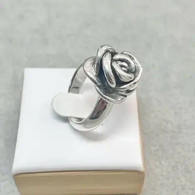 Sterling Silver 925 Rose Flower Lightweight Hollow Ring Jewelry