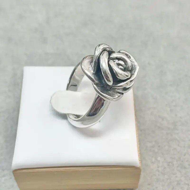 Sterling Silver 925 Rose Flower Lightweight Hollow  Ring Jewelry