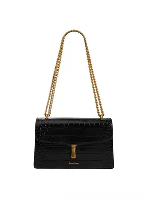 Smting croc print crossbody flap bag