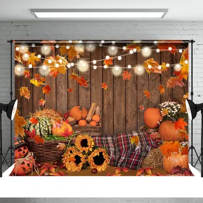Fallen Leaves and Sunflowers Glitter Halloween Backdrop - Aperturee