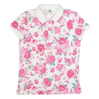 BENETTON Womens Polo Shirt White Floral M