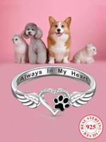 S925 Sterling Silver Cute Dog Paw & Wing Design Statement Rings, Elegant Promise Ring for Women & Girls, Fashion All-match Je...