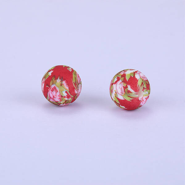 Printed Round with Flower Pattern Silicone Focal Beads