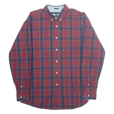 TOMMY HILFIGER Classic Fit Mens Shirt Red Plaid Long Sleeve XL