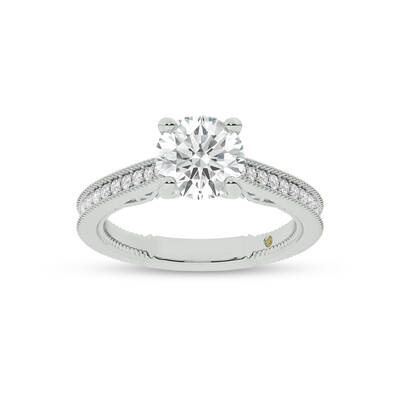 Oslo Vintage Inspired Hidden Accent Round Lab Grown Diamond Engagement Ring | 18K White Gold 3 7/8 CT. TW.
