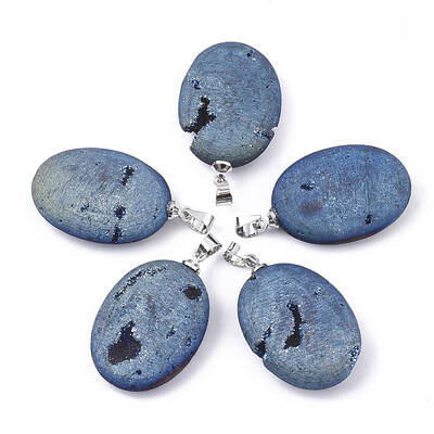 Electroplate Natural Druzy Geode Agate Pendants