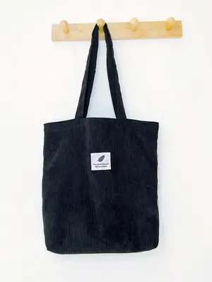 Women's Minimalist Casual Plain Letter Label Decor Corduroy Tote Bag, Trendy Large Capacity Everything Tote Bag, Stylish Ever...