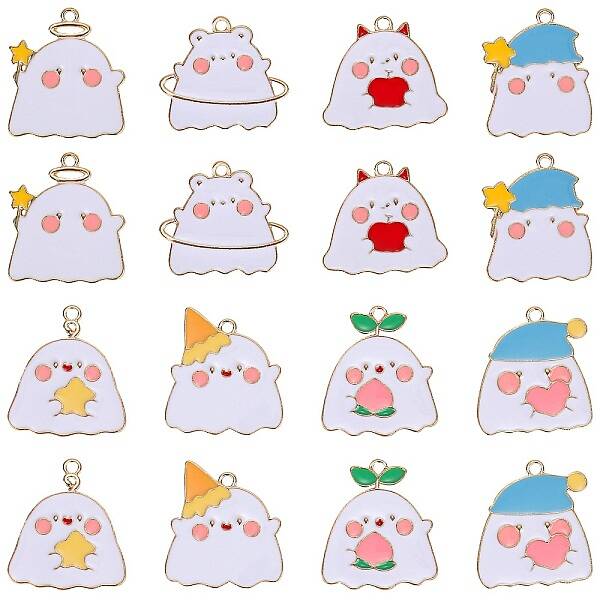 24Pcs 8 Style Halloween Theme Alloy Enamel Pendants