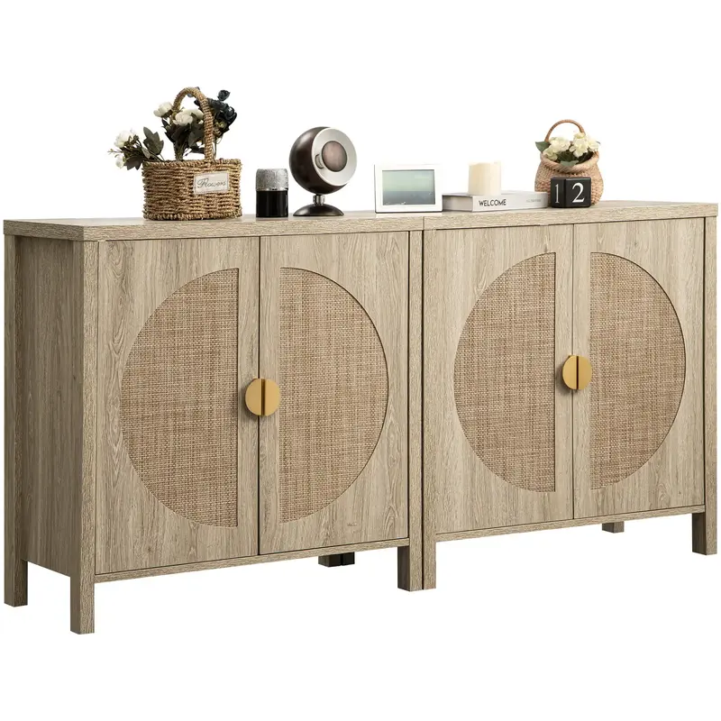 SICOTAS Accent  Storage Cabinet with Rattan Doors, Room Decor Sideboard Buffet Cabinet with Adjustable Shelves, Multifunction...
