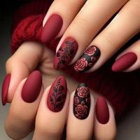 Rose Pattern Fake Nails with Nail File & Tape, 24pcs Removable Almond Matte False Nails for Women Girls DIY Nail Art, Effortl...