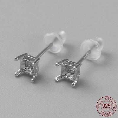Rhodium plated 925 Sterling Silver Stud Earring Findings