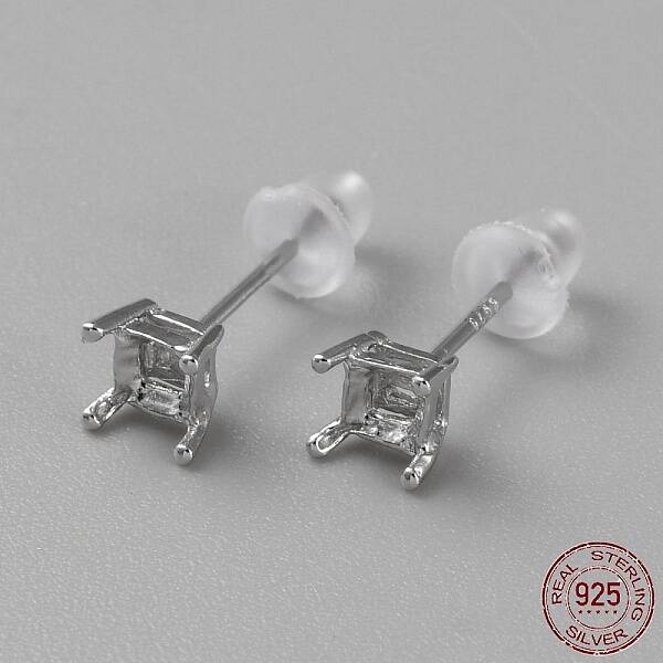 Rhodium plated 925 Sterling Silver Stud Earring Findings