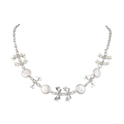 Flat Round Pearl with Bowknot Alloy Link Necklaces