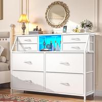 【Dealsforyoudays】RaybeeFurniture Cute 8 Drawer Dresser for Bedroom, with Built-In Charging Station and LED, Sturdy Chest ...