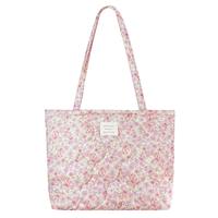 Cute Floral Quilted Tote Bags Zipper Shoulder Bag for Women Medium Size