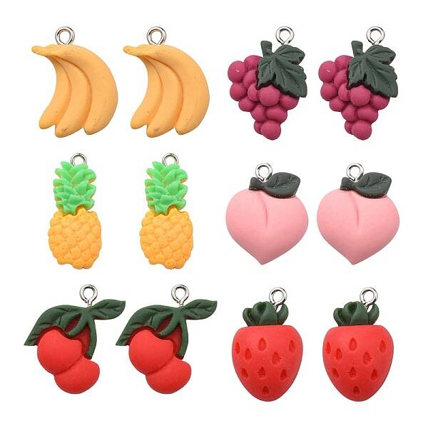 12Pcs 6 Styles Opaque Resin Pendants