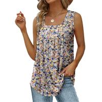 Women Shirts Print Square Neck Tank Top, Casual Sleeveless Tank Top For Summer Clothing Floral Womenswear Vintage Graphic Tee...