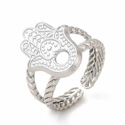 Tarnish Resistant 304 Stainless Steel Hamsa Hand Open Cuff Ring Settings