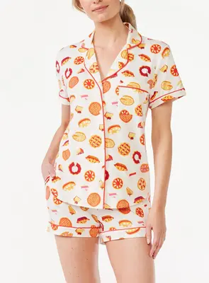 Womens Pajamas Set, 2PCS Button Down Vacation Monkey Beach Shorts Set Y2k Loungewear Pjs for Birthday Valentines Gift