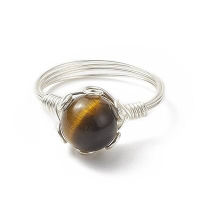 Natural Tiger Eye Braided Bead Finger Ring