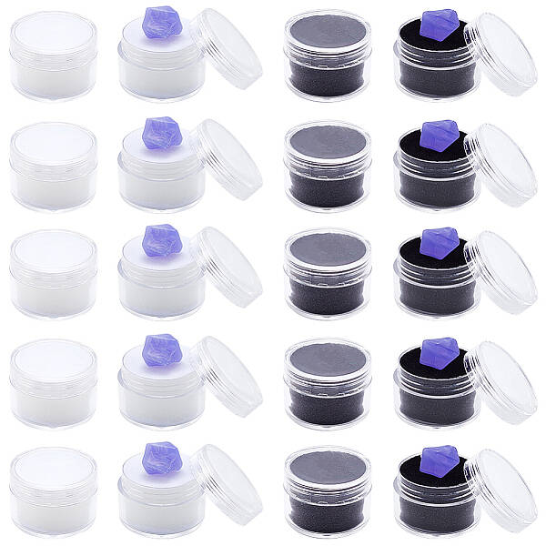 20Pcs 2 Colors Round Jewelry Clear Plastic Loose Diamond Storage Box