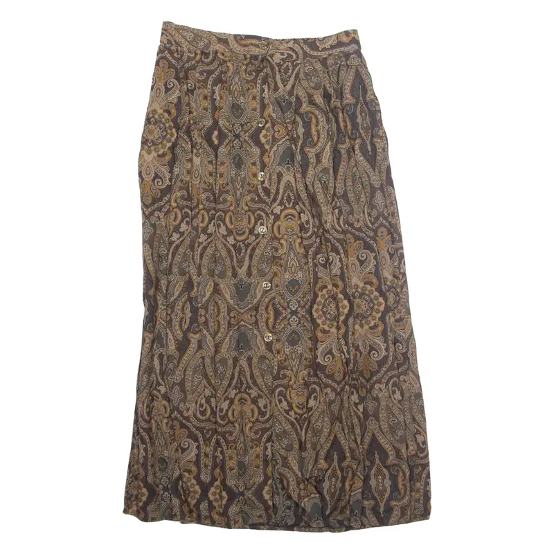 ST MICHEAL MARKS & SPENCERS Womens A-Line Skirt Brown Midi Viscose 90s UK 12