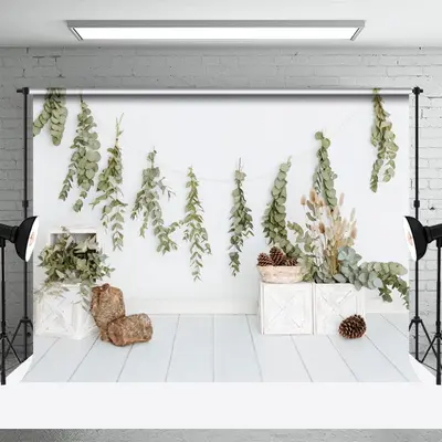 Green Leaves White Box Cone Photography Backdrop - Aperturee