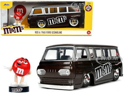 1965 Ford Econoline Bus Brown Metallic and Silver with Red M&M's Diecast Figurine Hollywood Rides Series 1/24 Diecast Model...
