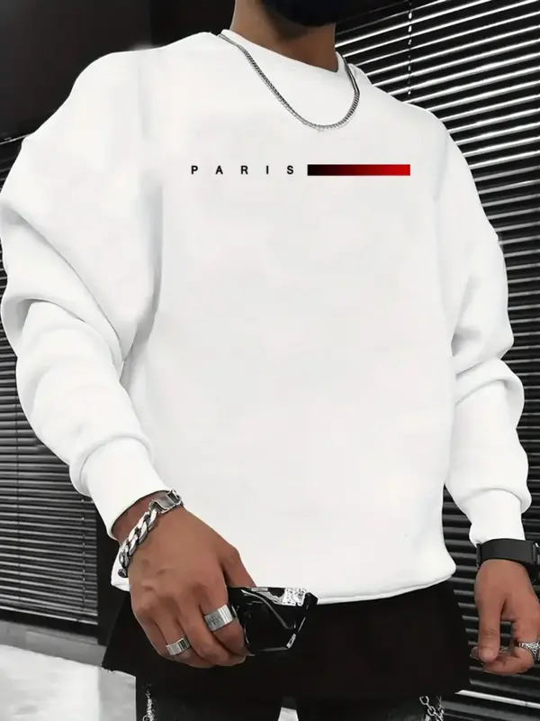 Men's Regular Fit Letter Print Drop Shoulder Sweatshirt, Casual Soft Comfy Long Sleeve Round Neck Pullover for Daily Wear, Me...