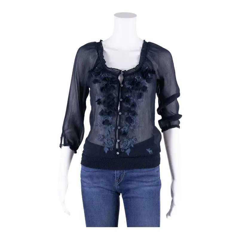 ABERCROMBIE & FITCH Mesh Blouse Blue Long Sleeve Womens XS