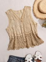 Women's Plain Embroidery Button Front V Neck Tank Top, Casual Sleeveless Top for Daily Wear, Ladies Clothes for All Seasons