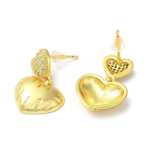 Clear Cubic Zirconia Heart Dangle Stud Earrings
