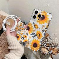 Sunflower Pattern Phone Case with Charger Saver & Cable Protector & Storage Bag & Phone Chain, Anti-drop Cellphone Protective...