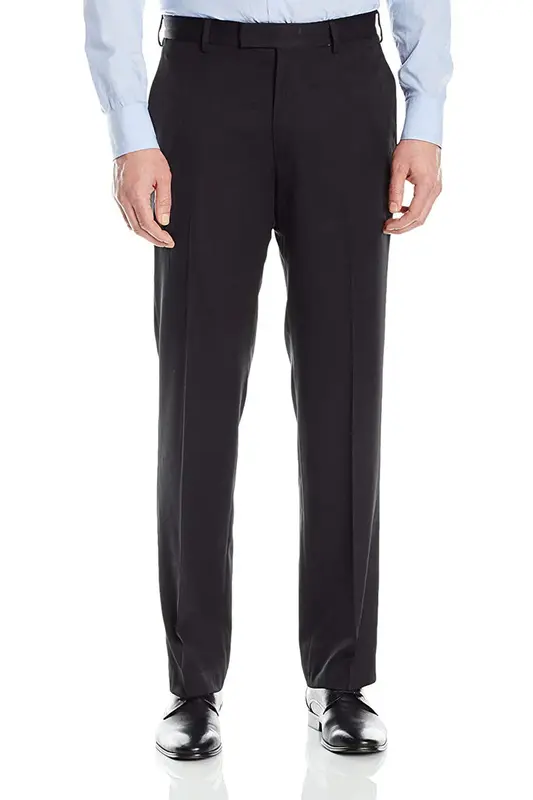 Black Men's Regular Fit Wool Dress Pants - Flat Front Style