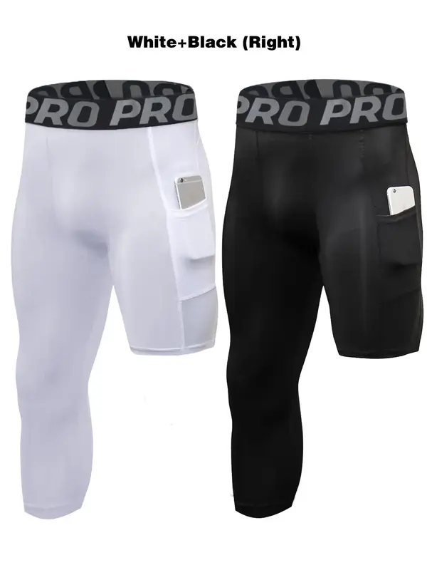 Men's Letter Tape Pocket Sports Leggings, Sporty Breathable Comfortable Leggings for Basketball, Men Sport & Outdoor Clothin...