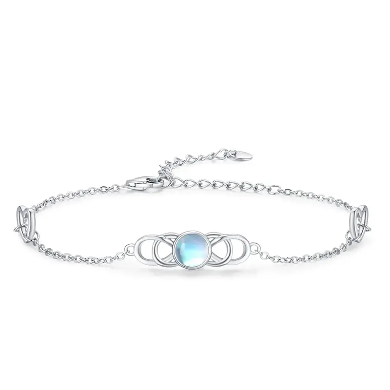 Sterling Silver Moonstone Celtic Knot & Heart Charm Bracelet