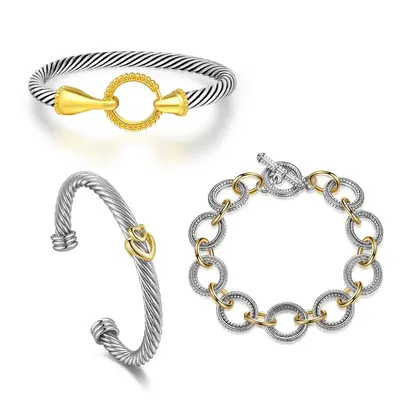 Aprilery Adjustable Stackable Twisted Cable Bracelet Set β 3PCS Cuff & Chain Link Knot Design Fashionable Statement Jewelry