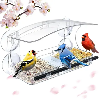 Window Bird Feeder with Suction Cups, Clear Window Bird Feeders for Viewing, Bird Feeders for Outdoors Outside, Fits for Card...