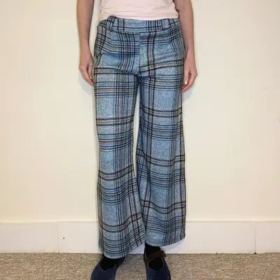 Unbranded Checked Trousers - 29W UK 12 Blue Polyester Blend