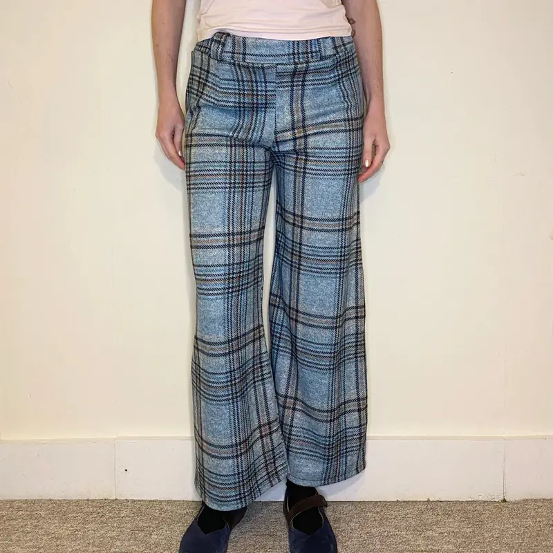 Unbranded Checked Trousers - 29W UK 12 Blue Polyester Blend