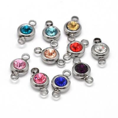 Flat Round 304 Stainless Steel Cubic Zirconia Links