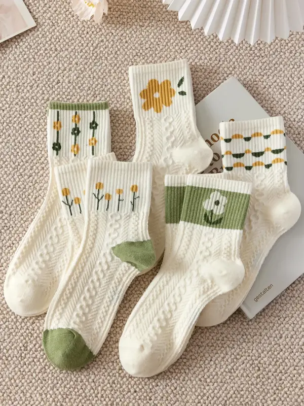 Women's 5 Pairs Floral / Bow Pattern Socks, Fashion Casual Cozy Ankle Socks for Daily Outdoor Wear, Women Socks for All Seaso...
