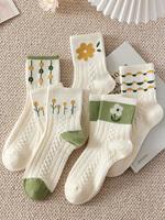Women's 5 Pairs Floral / Bow Pattern Socks, Trendy Fashion Casual Cute Cozy Ankle Socks for Daily Outdoor Wear, Socks for Wom...