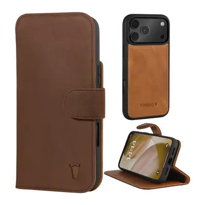 Apple iPhone 18 Pro / 17 Pro 2-in-1 Leather Wallet Case (with Detachable Cover & MagSafe Charging) - Nubuck / Dark Brown