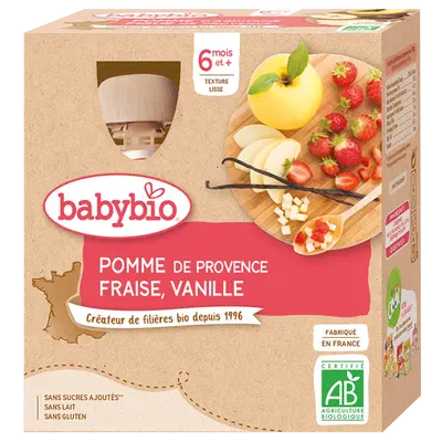 Babybio Fruit Bottles - 6 months and more - Apple, Strawberry, Vanilla - ORGANIC 4x90 g