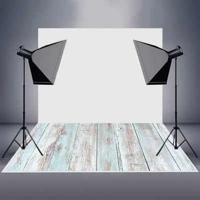 Blue White Paint Wooden Floor Mat For Photos - Aperturee